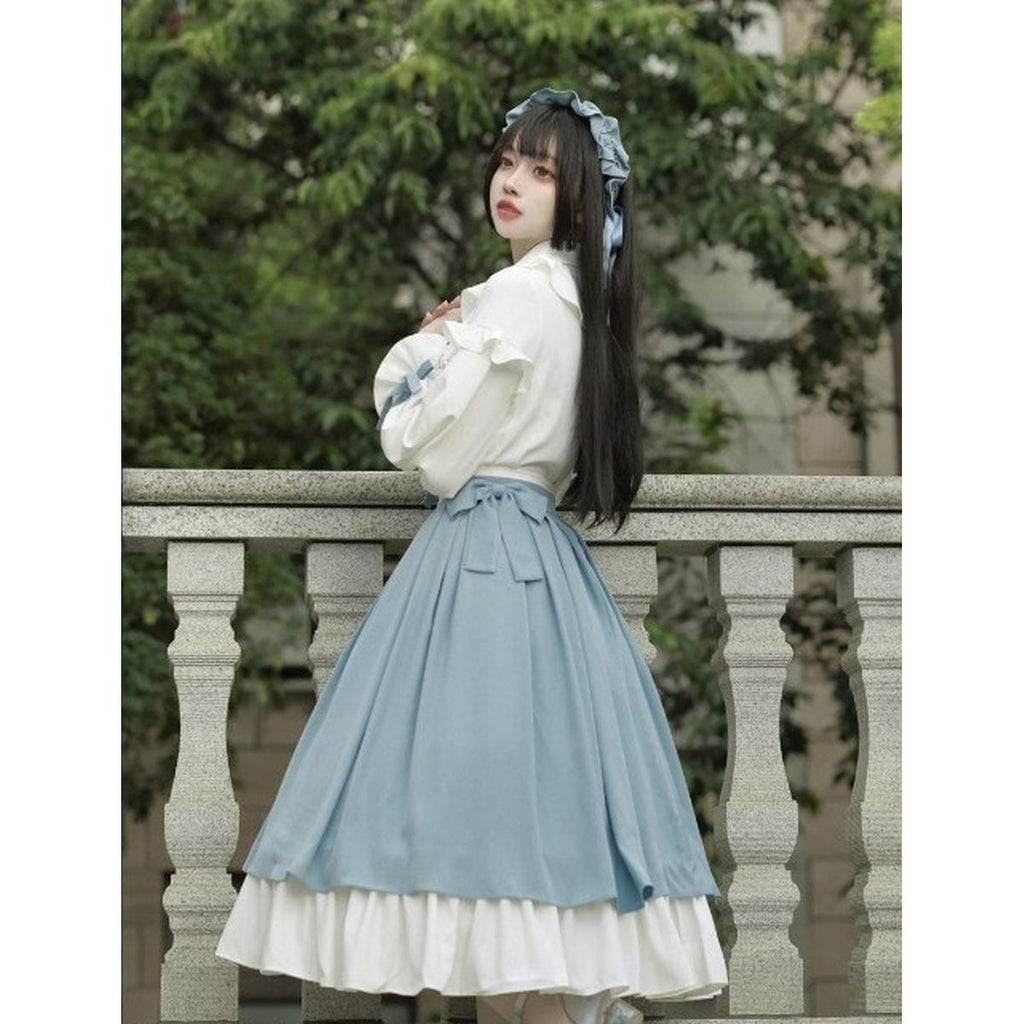 Elegant Sky Blue Ruffle Skirt Set