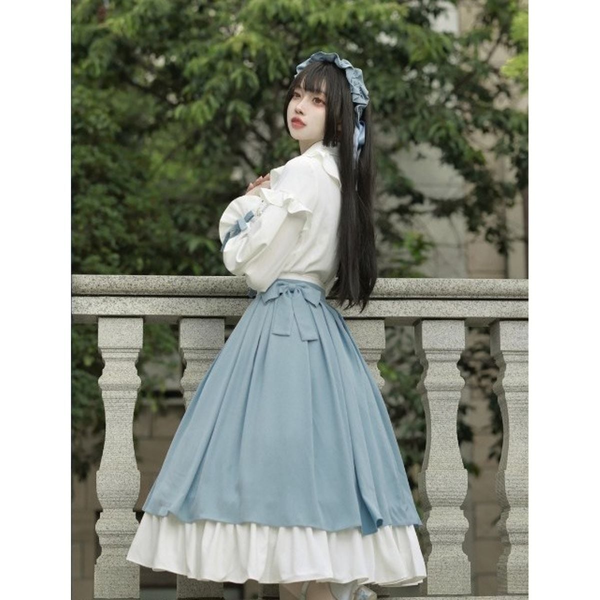 Elegant Sky Blue Ruffle Skirt Set