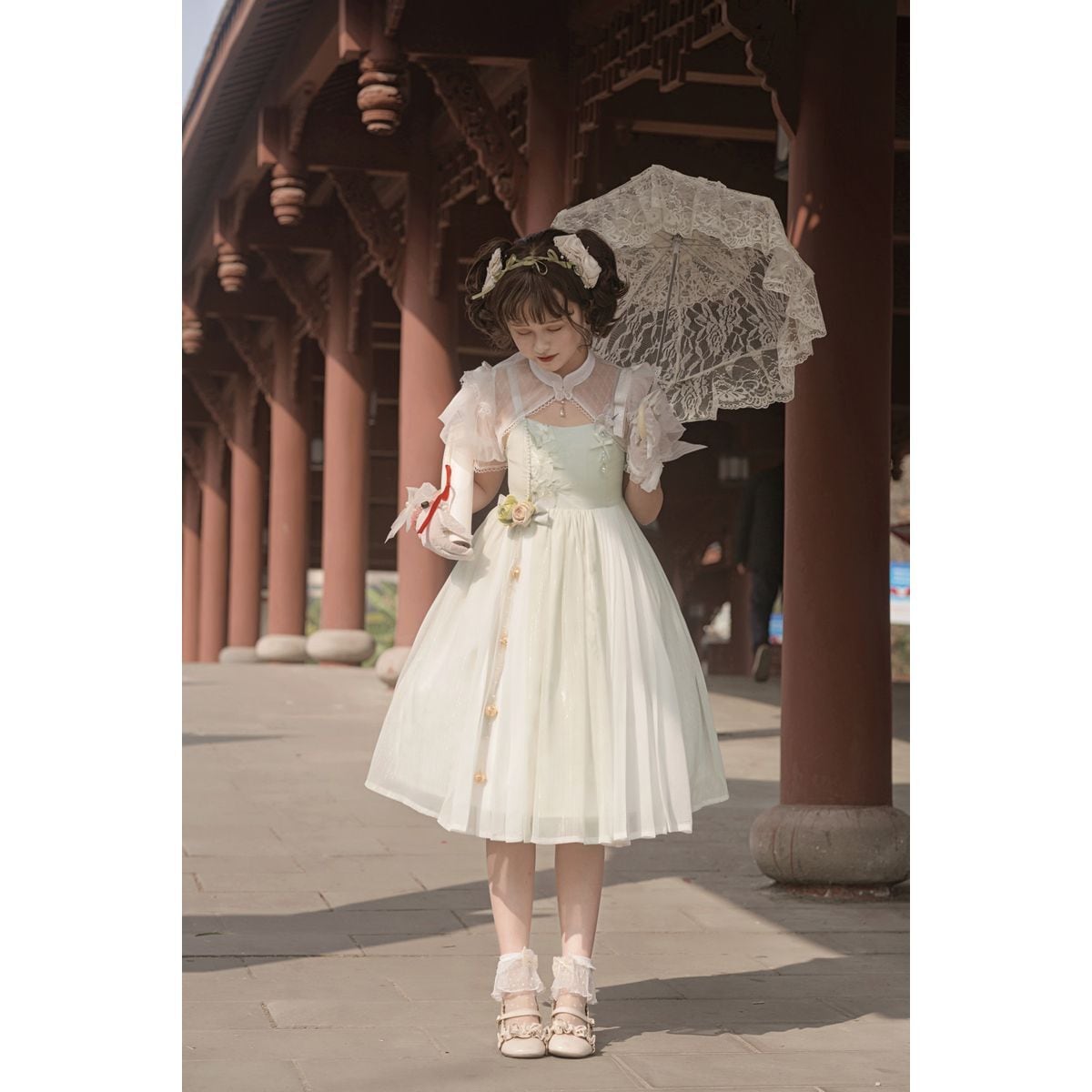 Charming Floral Lace Dress Ensemble