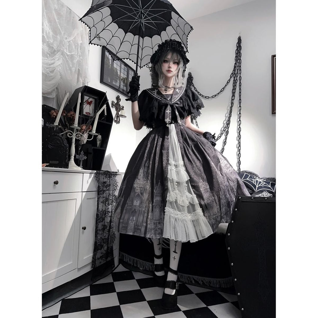 Gothic-Inspired Cape Jumper Skirt Outfit