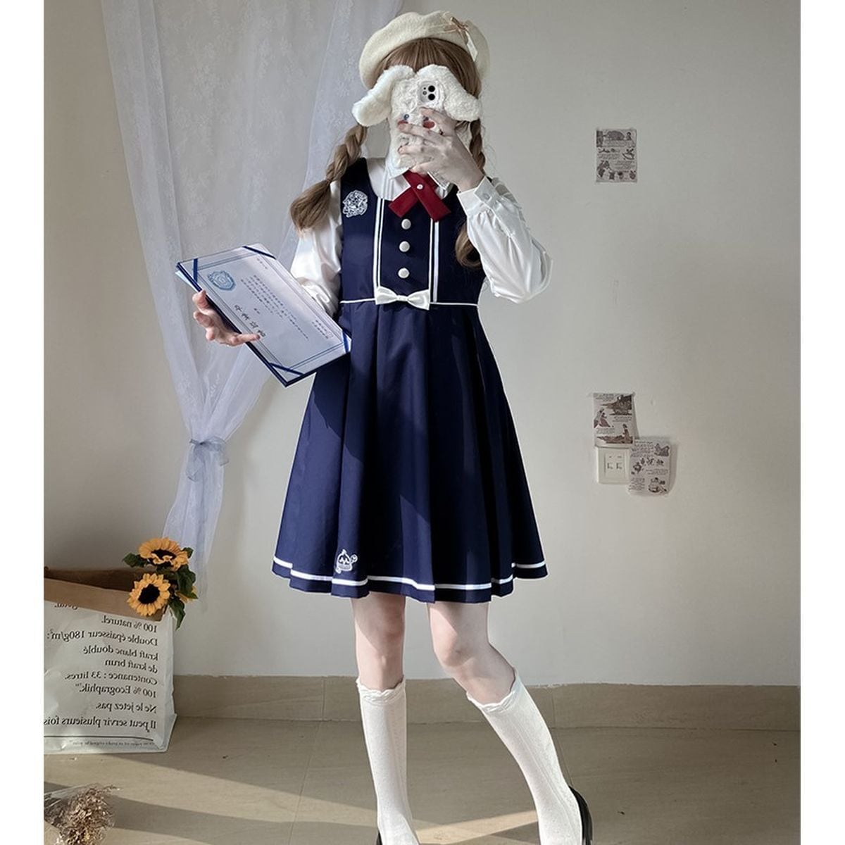 School-Style Pleated Jumper Skirt