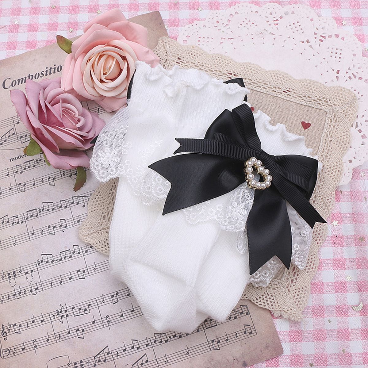 Heart Charm Socks with Back Ribbon