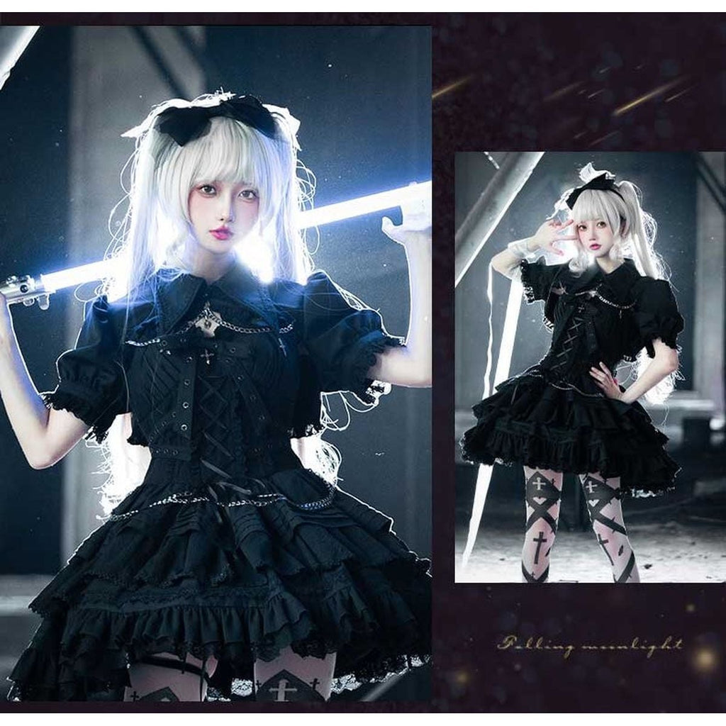 Gothic Lace-Up Jumper Skirt Set