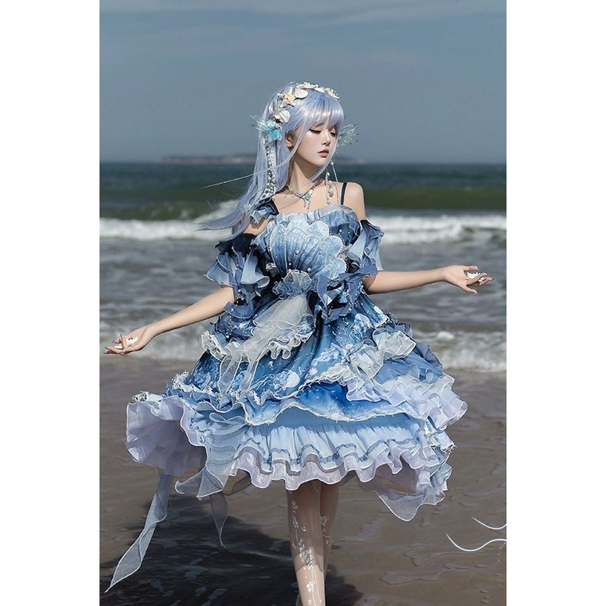 Blue Ruffle Gradient Dress Set