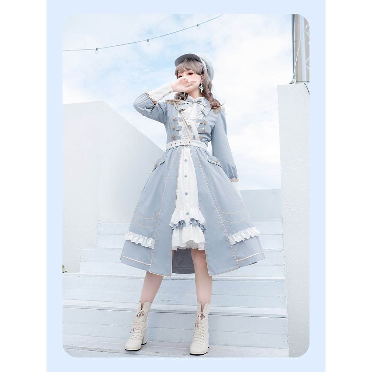 Sky Blue Military Lolita Dress Set