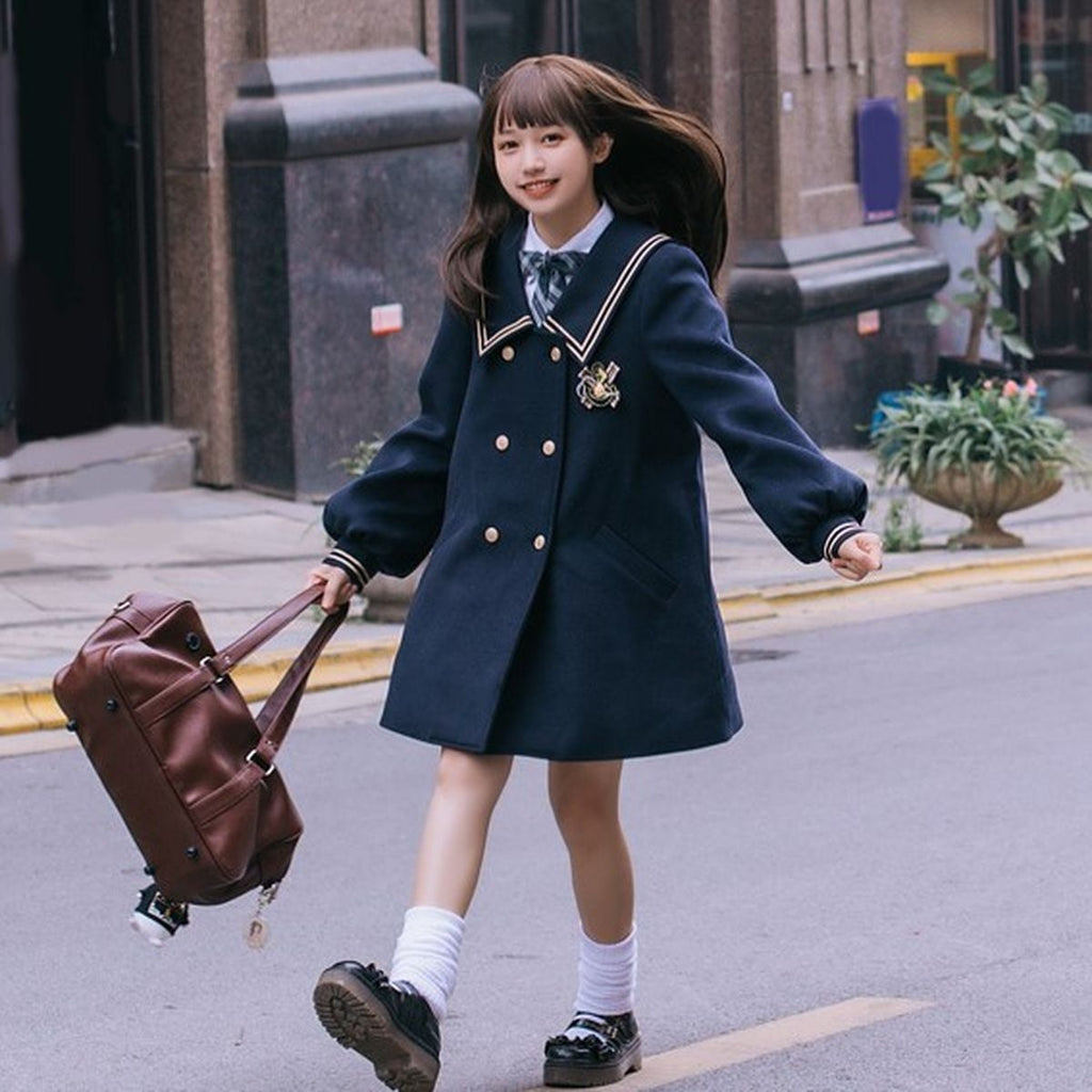 Sailor Collar Double-Breasted Coat