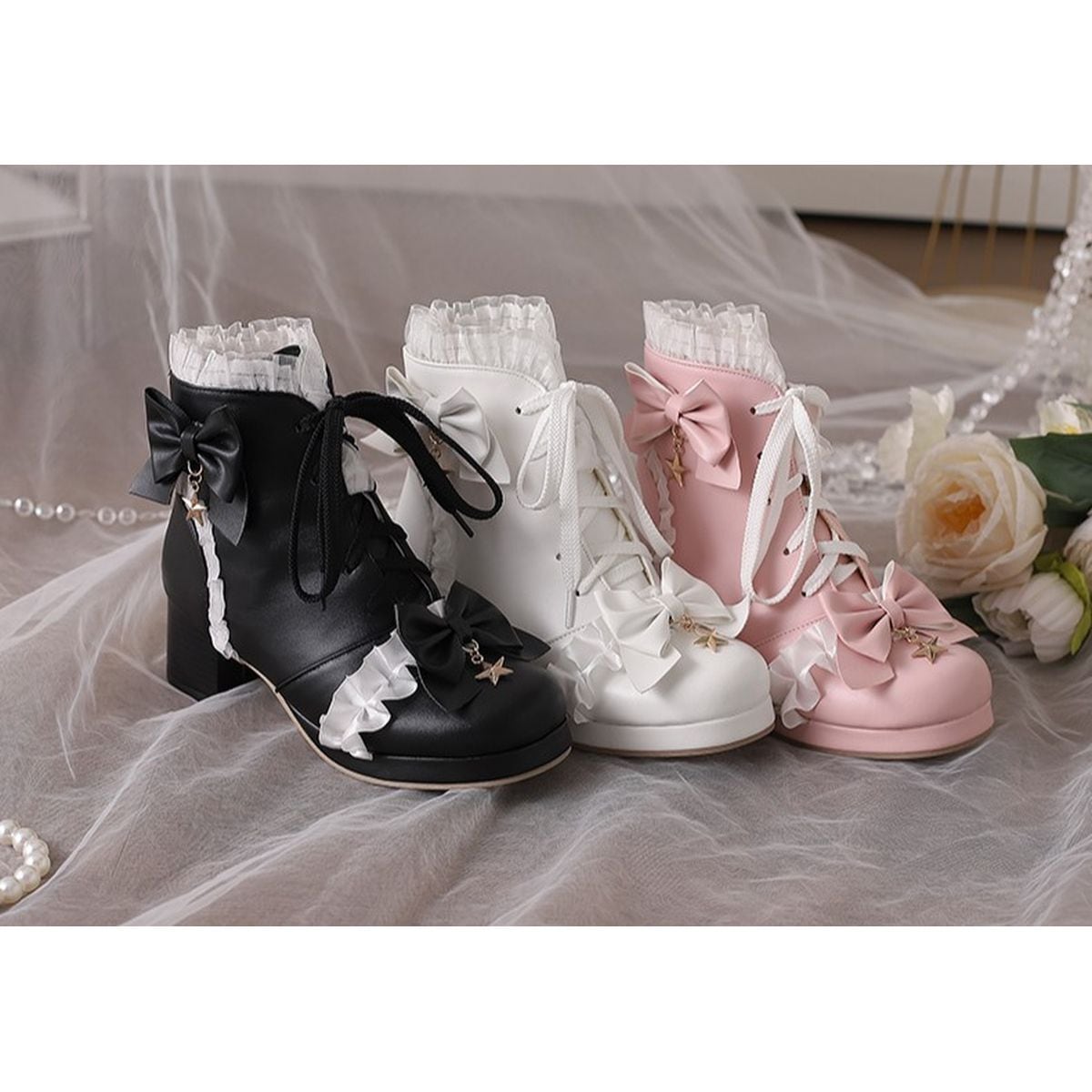 Star Strap Ruffle Ribbon Boots