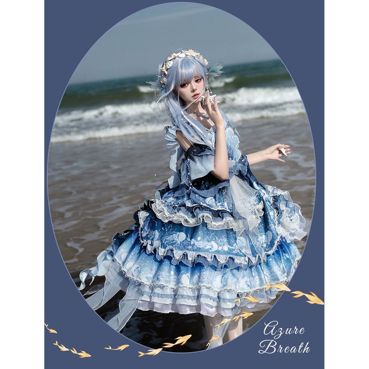 Blue Ruffle Gradient Dress Set