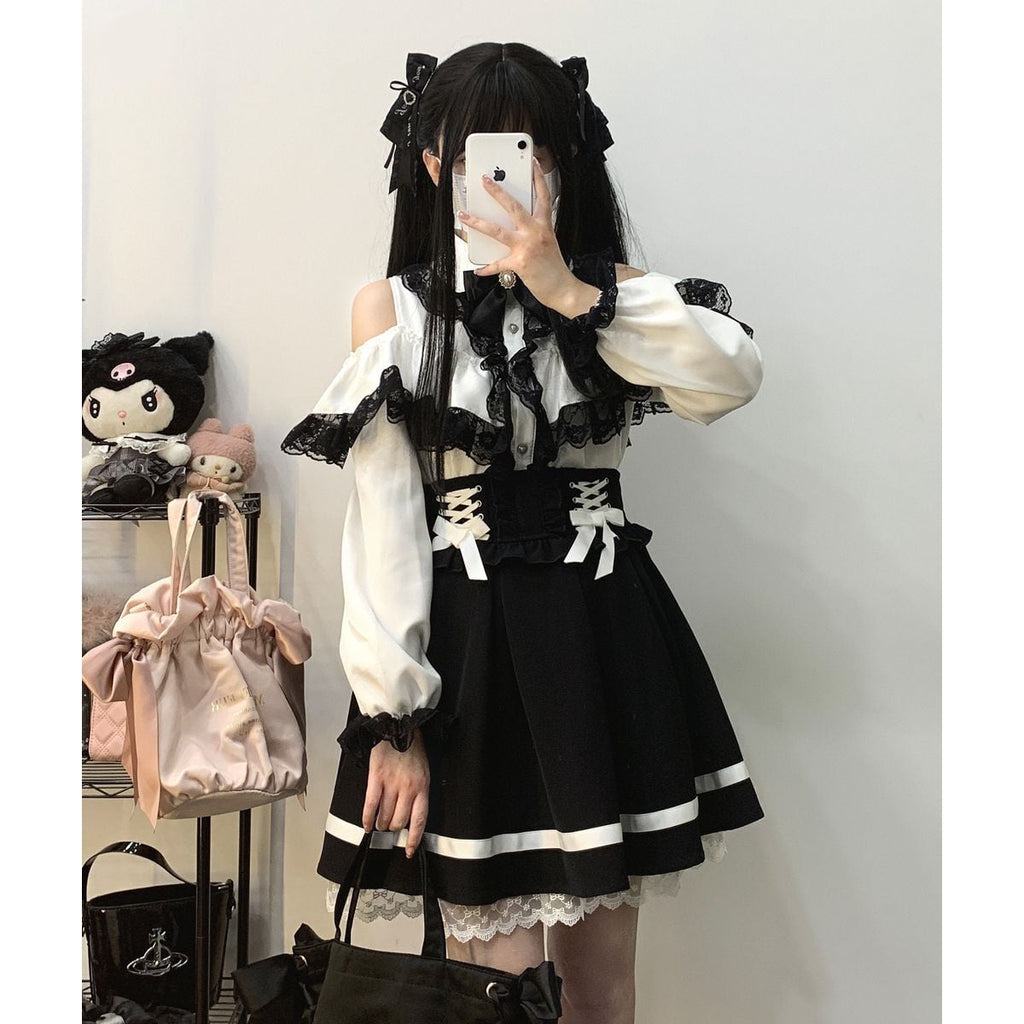 Jirai-kei Long Sleeve Open Shoulder Blouse