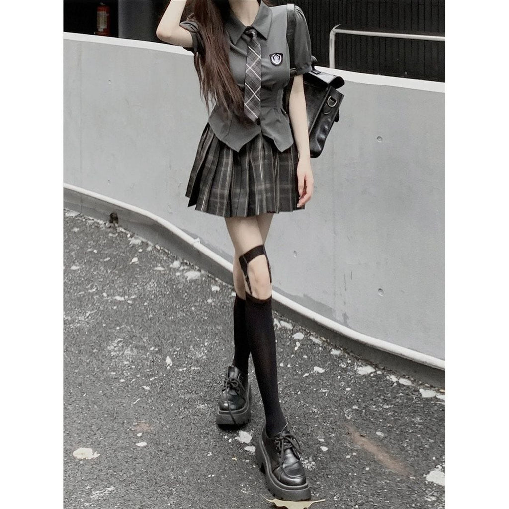 Adorable Checkered Uniform Ensemble