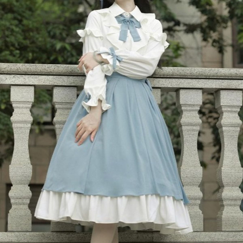 Elegant Sky Blue Ruffle Skirt Set