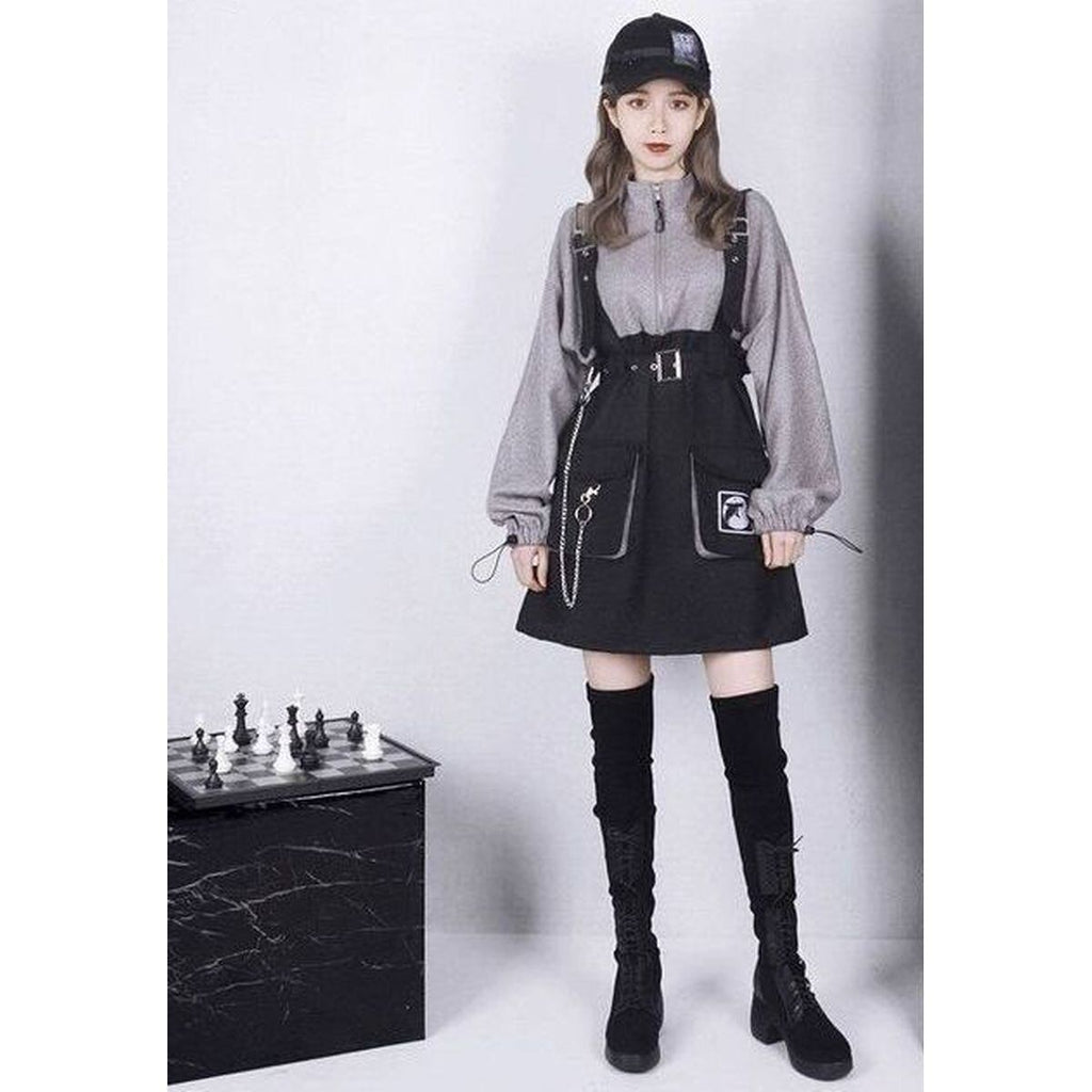 Stylish Felt Dress with Suspenders