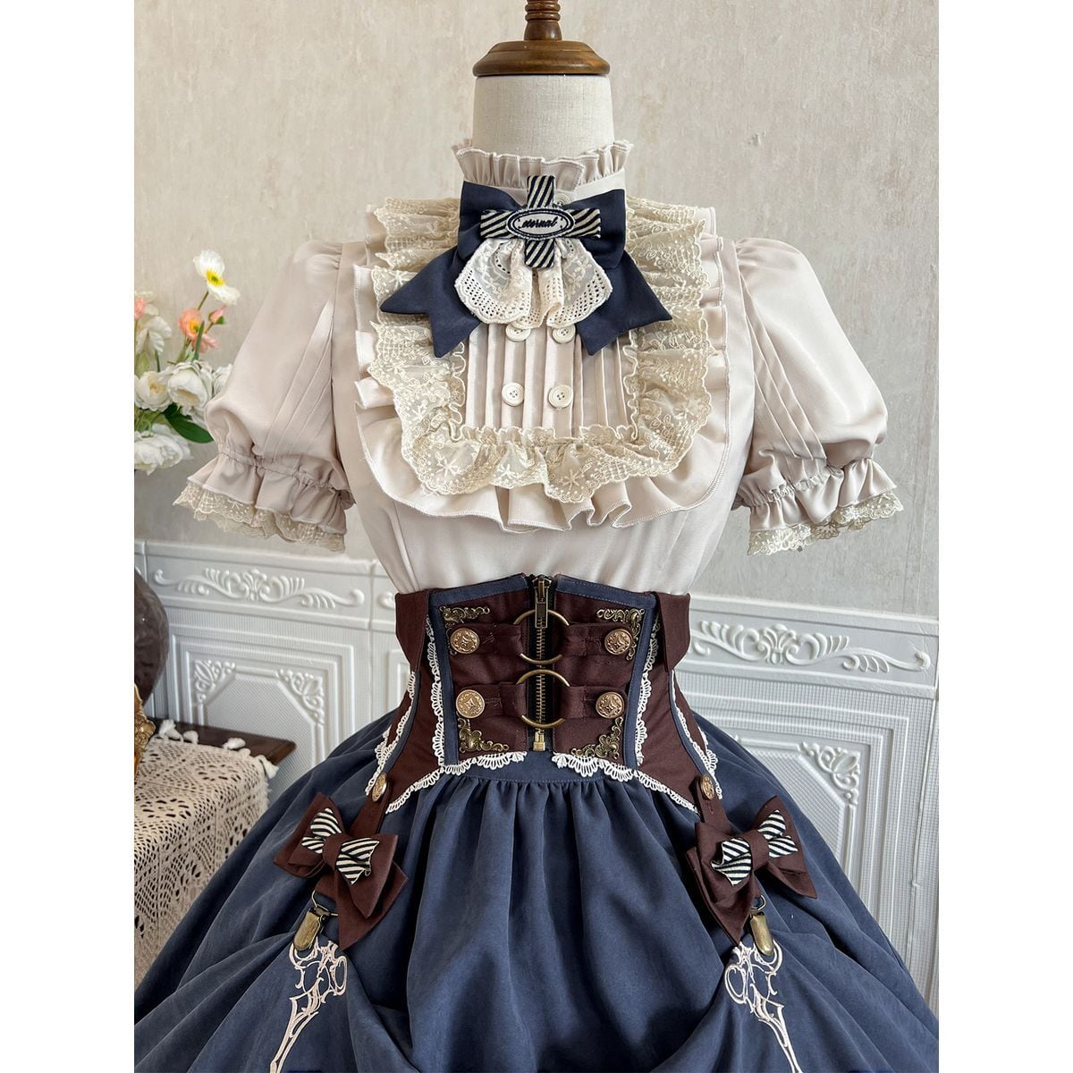 Steampunk Frilled Lace-Up Short Dress