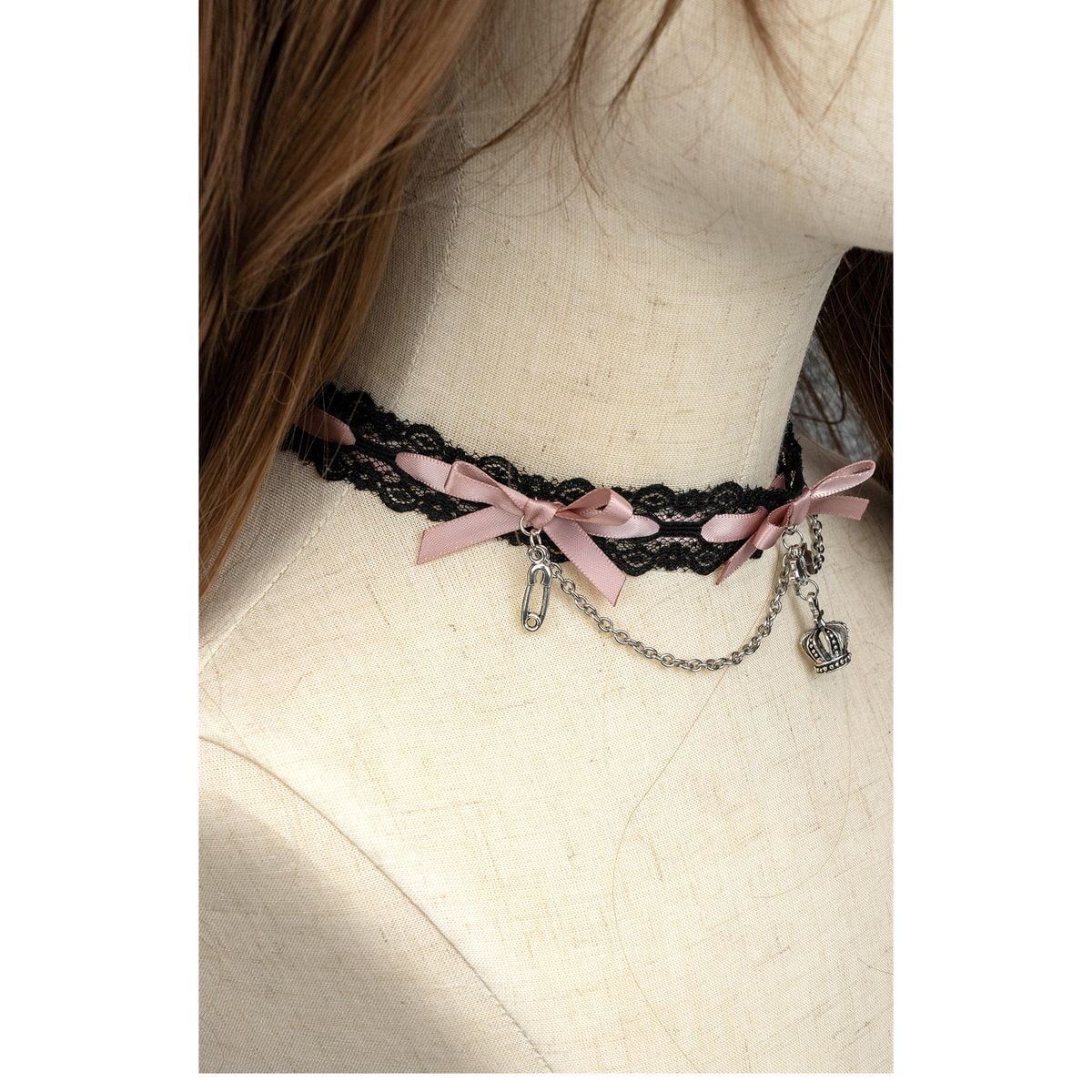 Crown Charm Ribbon Choker
