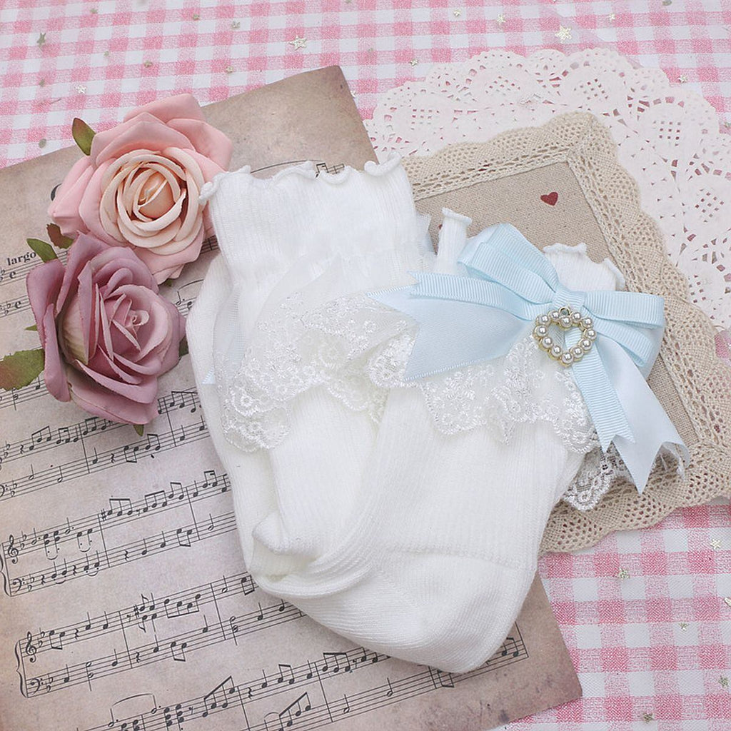 Heart Charm Socks with Back Ribbon