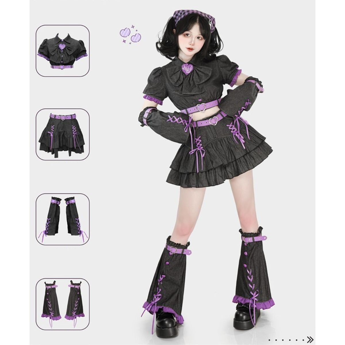 Y2K Mini Skirt Heart Denim Set