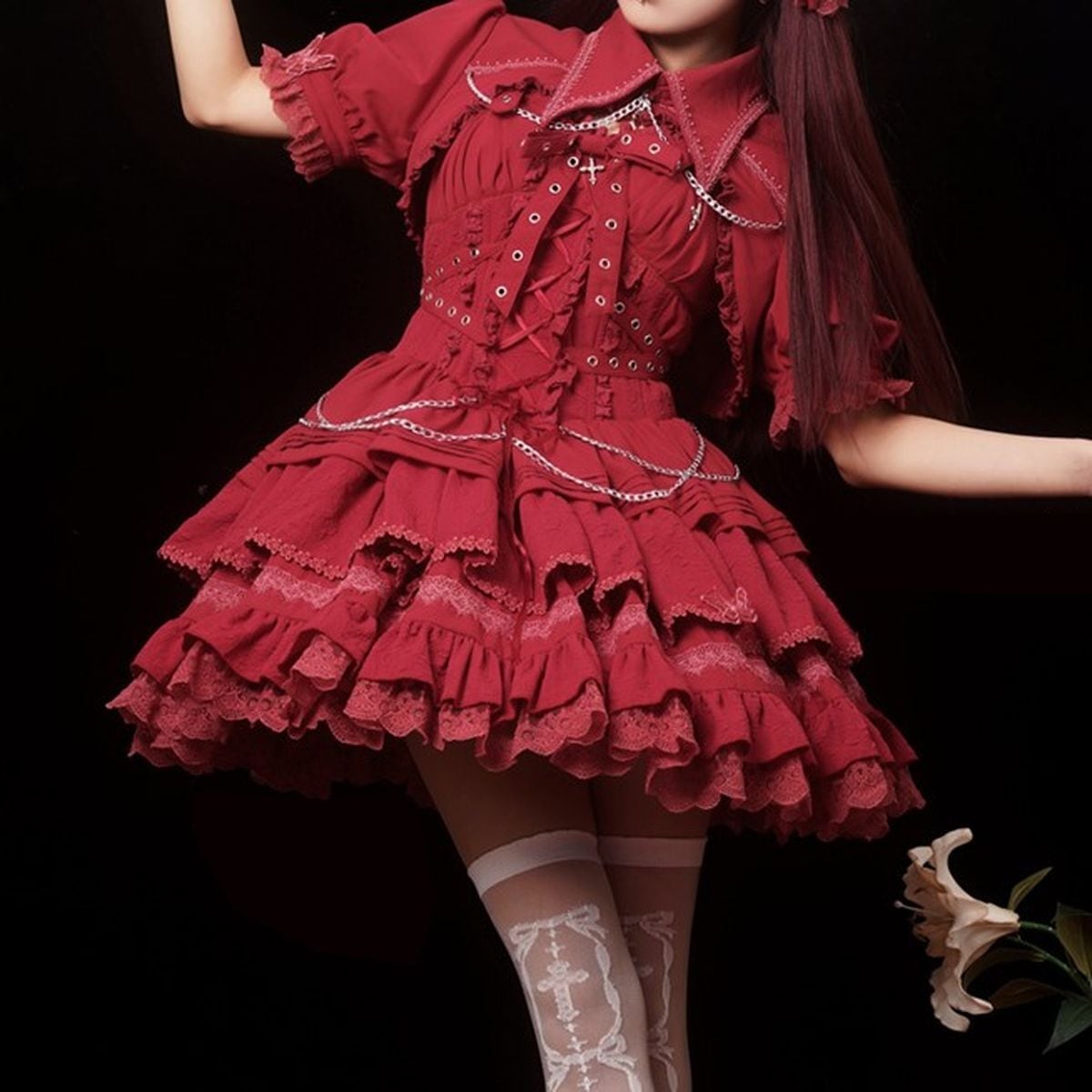 Gothic Lace-Up Jumper Skirt Set