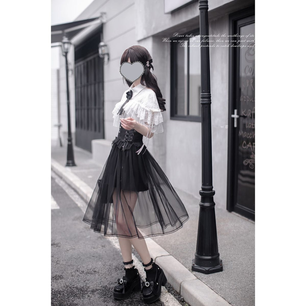 Jirai-kei Black Sheer Skirt Outfit