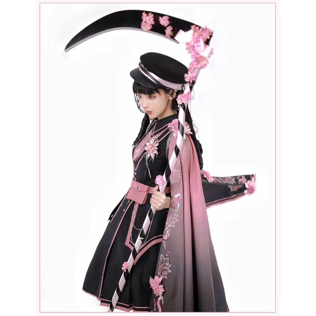 Pink and Black Military Lolita Dress Set