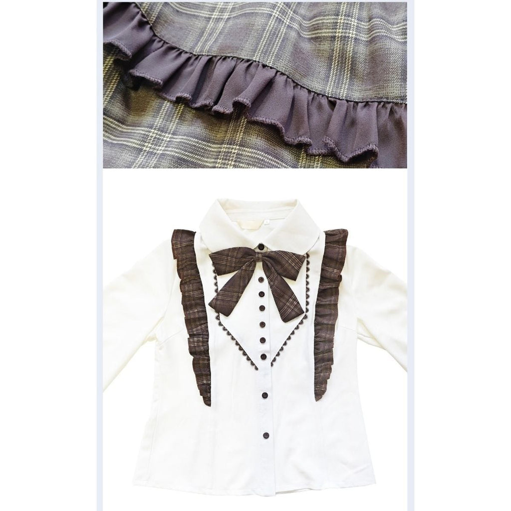 Brown Plaid Jumper Skirt Ensemble