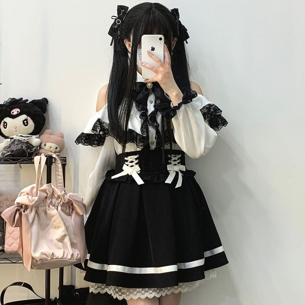 Jirai-kei Long Sleeve Open Shoulder Blouse