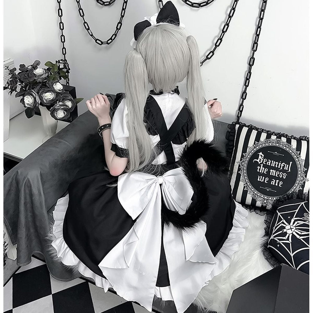 Gothic Lace-Up Frill Maid Dress