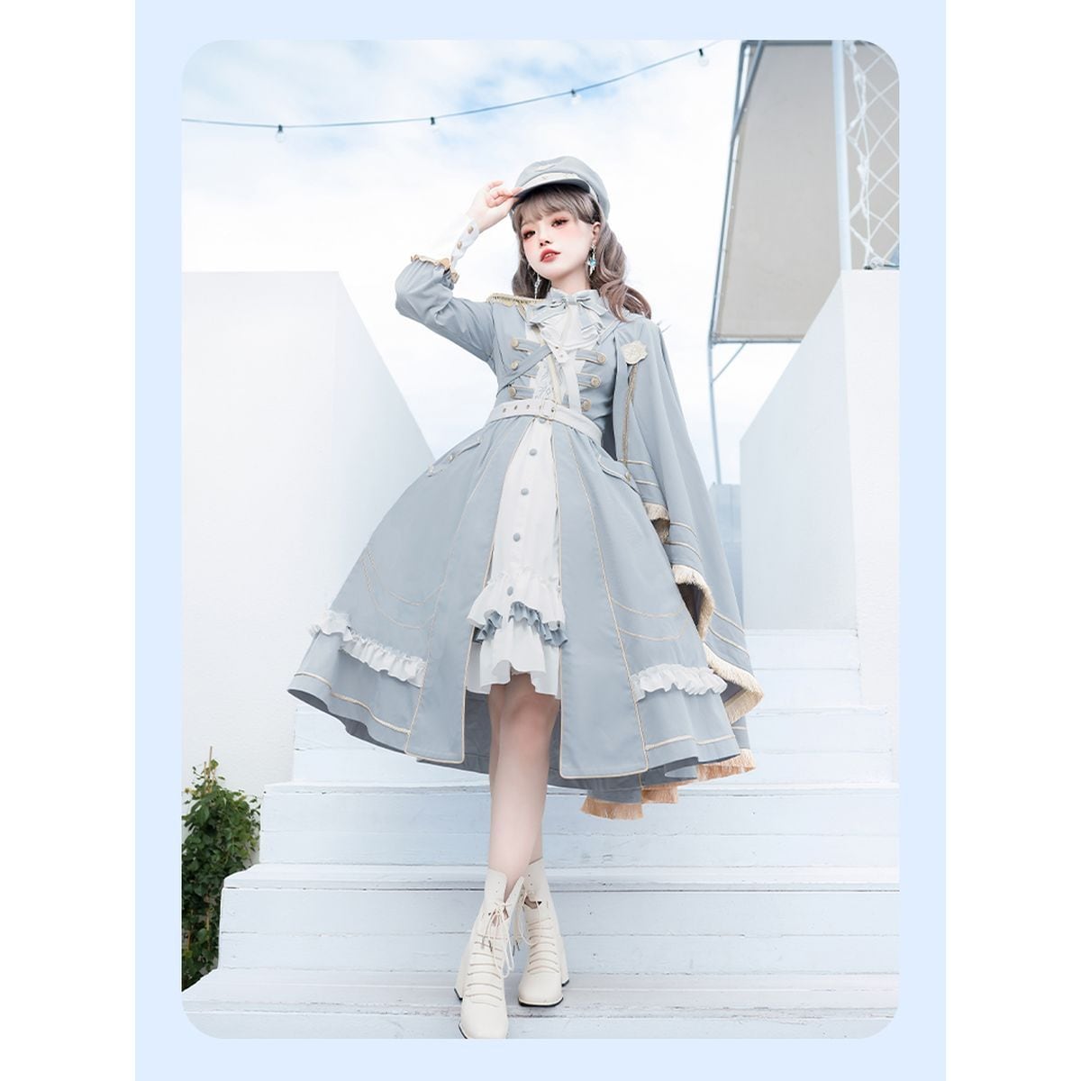 Sky Blue Military Lolita Dress Set