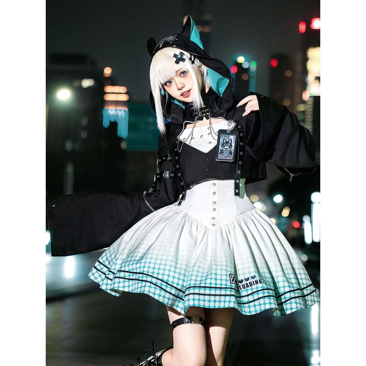 Cyberpunk Cat Ear Skirt Set
