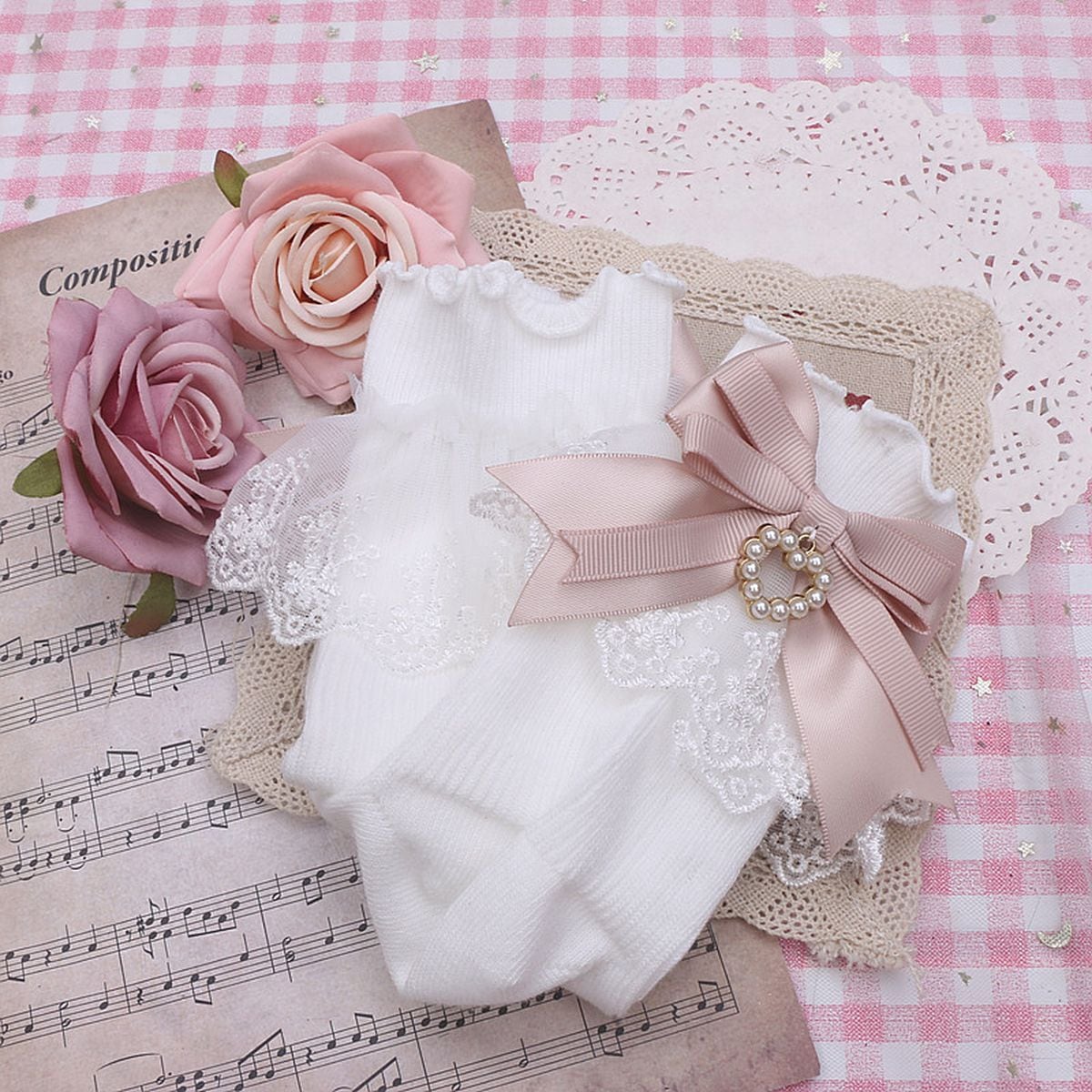 Heart Charm Ankle Socks with Back Bow