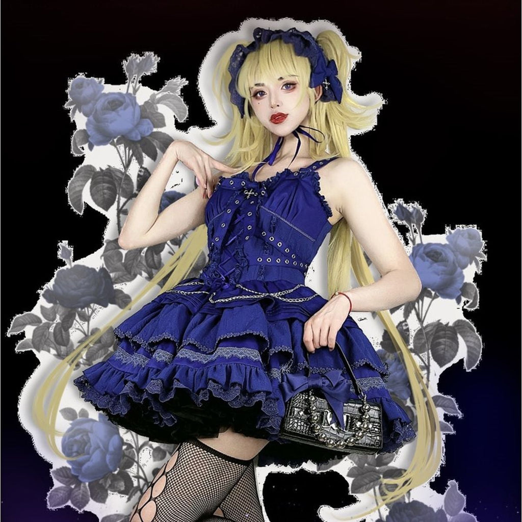 Gothic Lace-Up Jumper Skirt Set