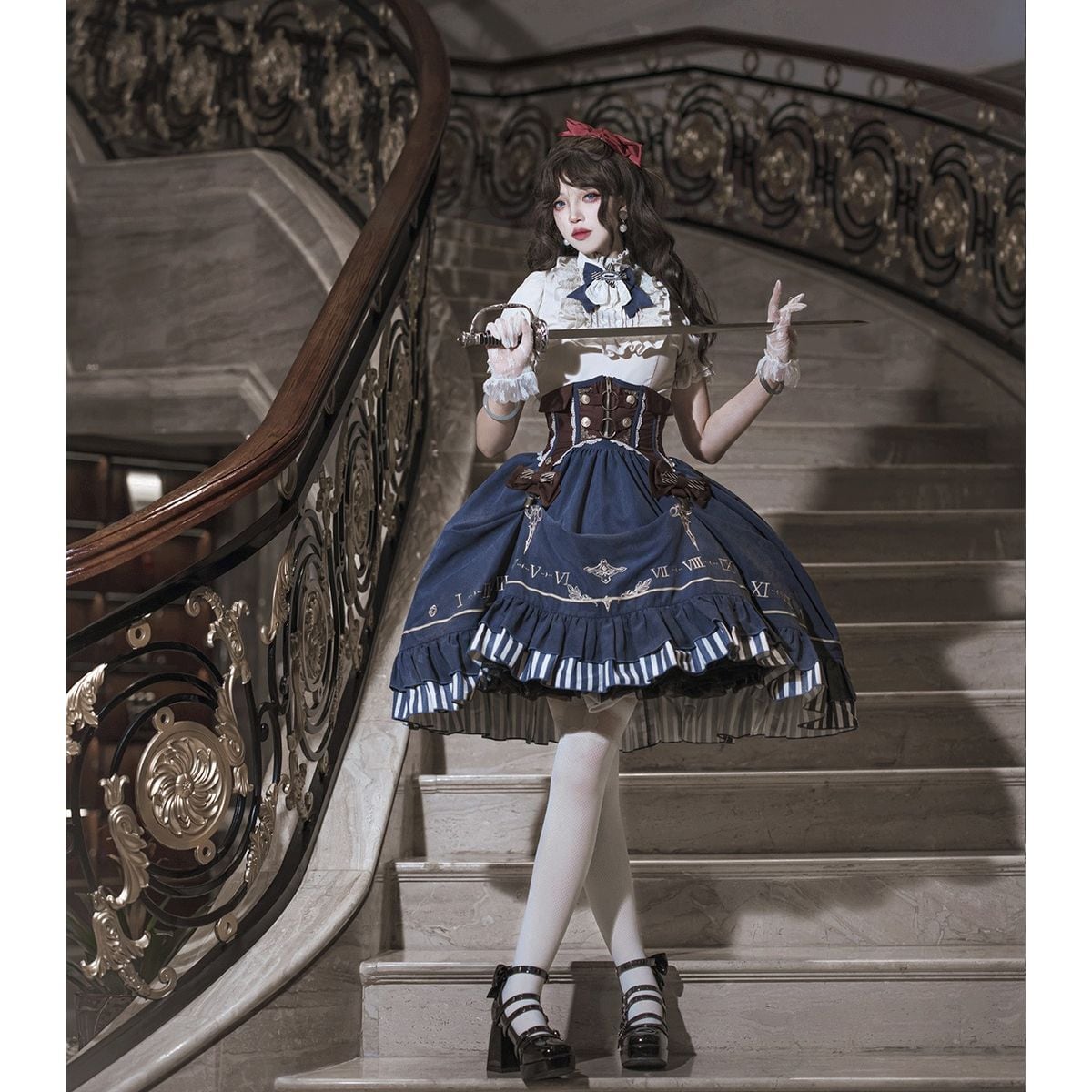 Steampunk Frilled Lace-Up Short Dress