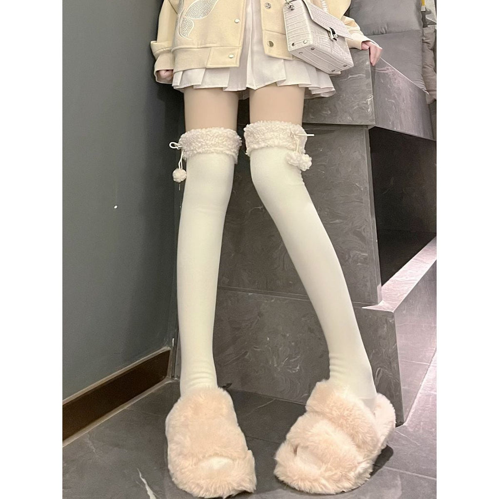 Fluffy Boa Over-the-Knee Socks