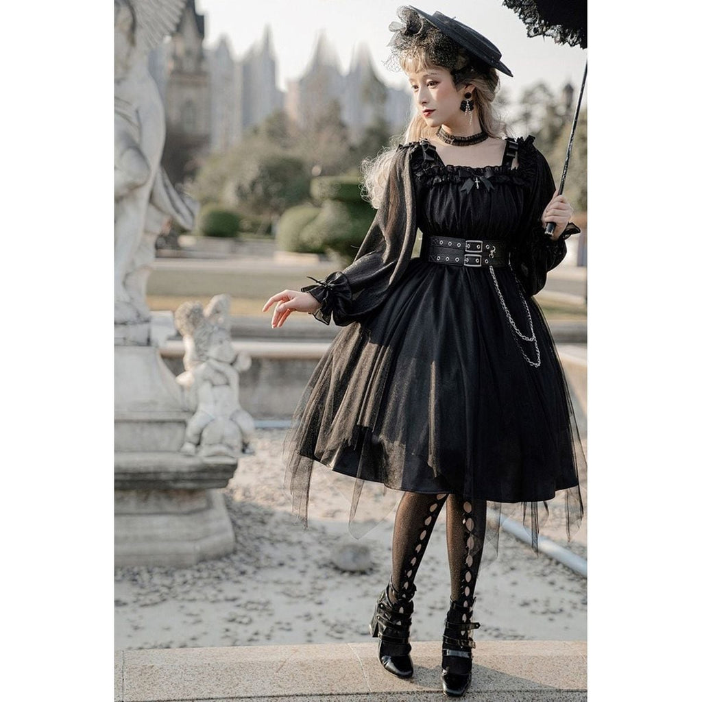 Gothic Off-Shoulder Double Belt Dress