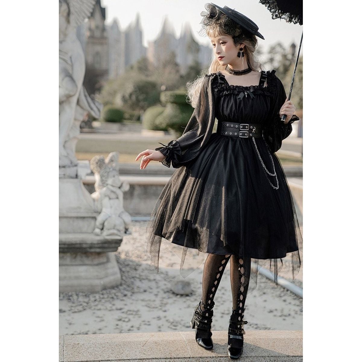 Gothic Off-Shoulder Double Belt Dress