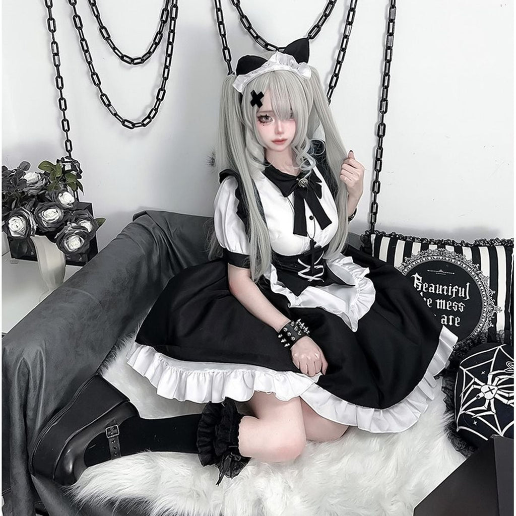 Gothic Lace-Up Frill Maid Dress