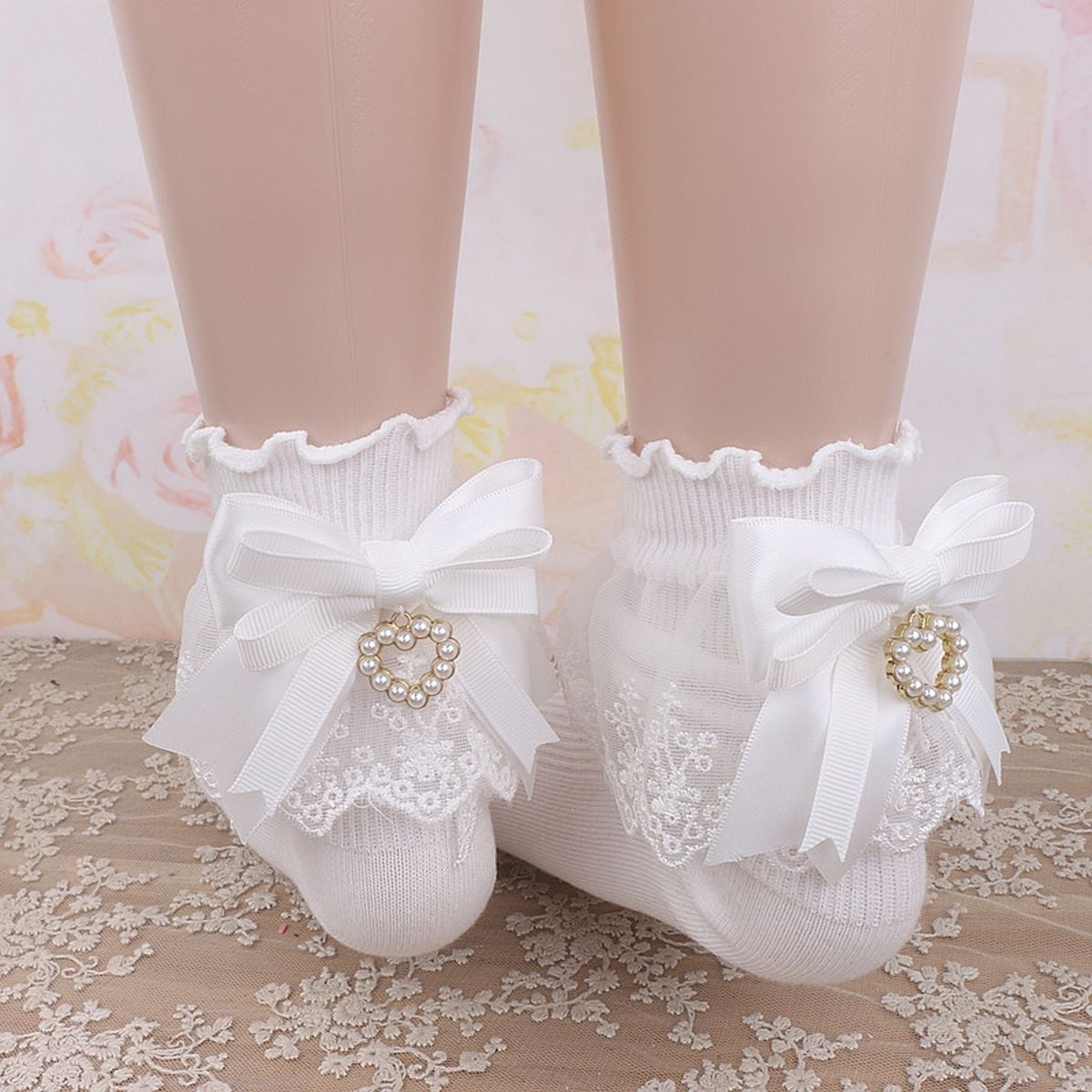 Heart Charm Ankle Socks with Back Bow