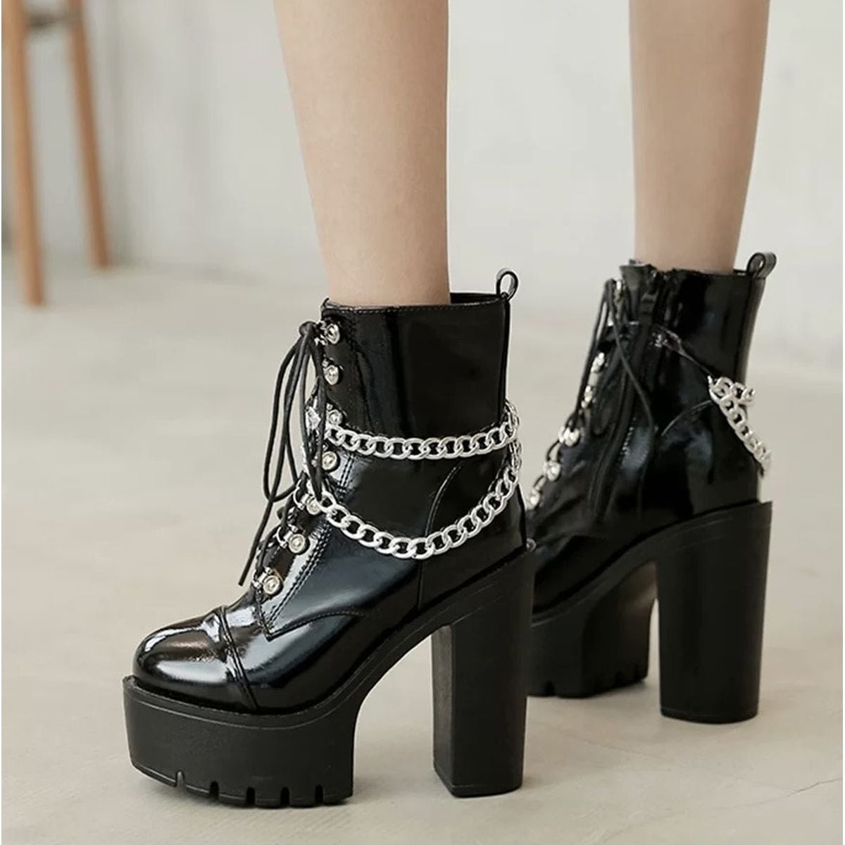 Short Boots with Chain Detail