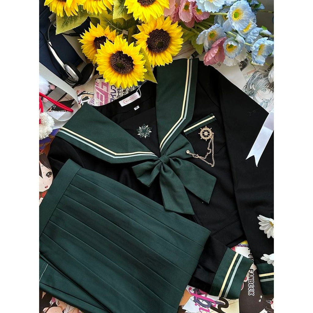 Green x Black School Uniform Ensemble