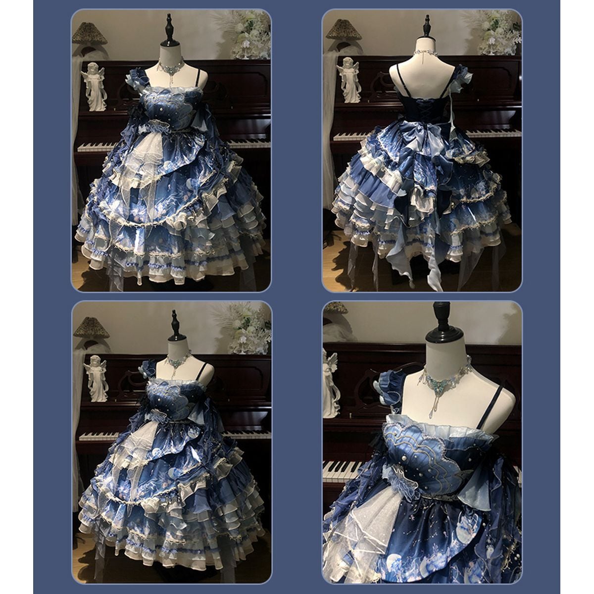Blue Ruffle Gradient Dress Set