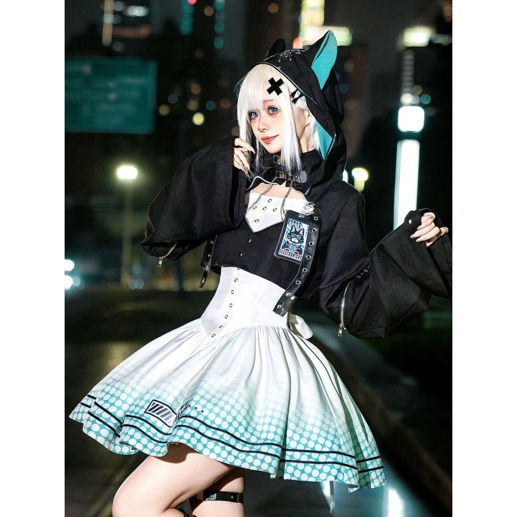 Cyberpunk Cat Ear Skirt Set