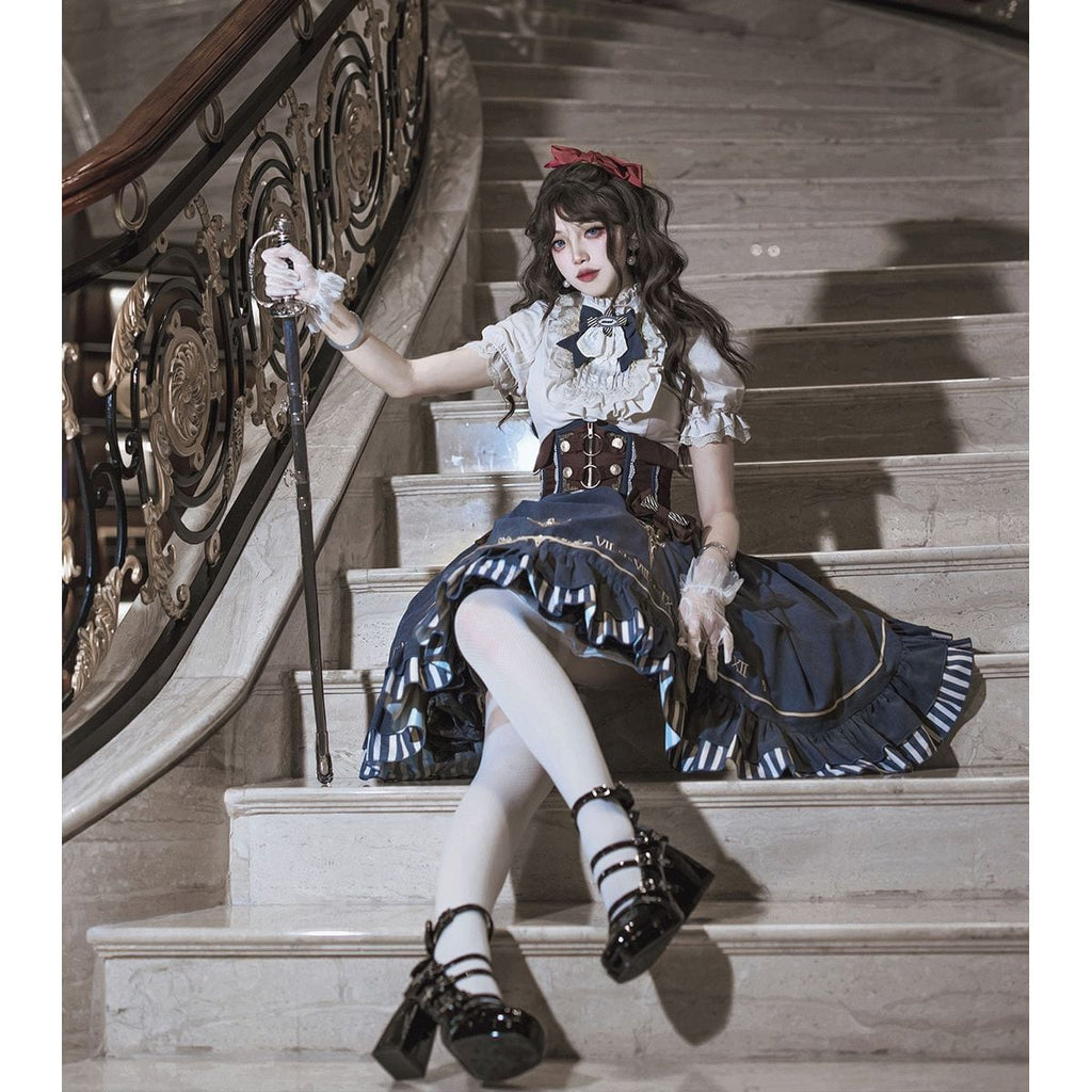 Steampunk Frilled Lace-Up Short Dress