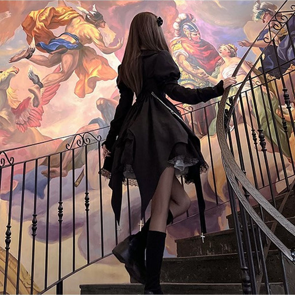 Gothic Chain-Embellished Frill Dress