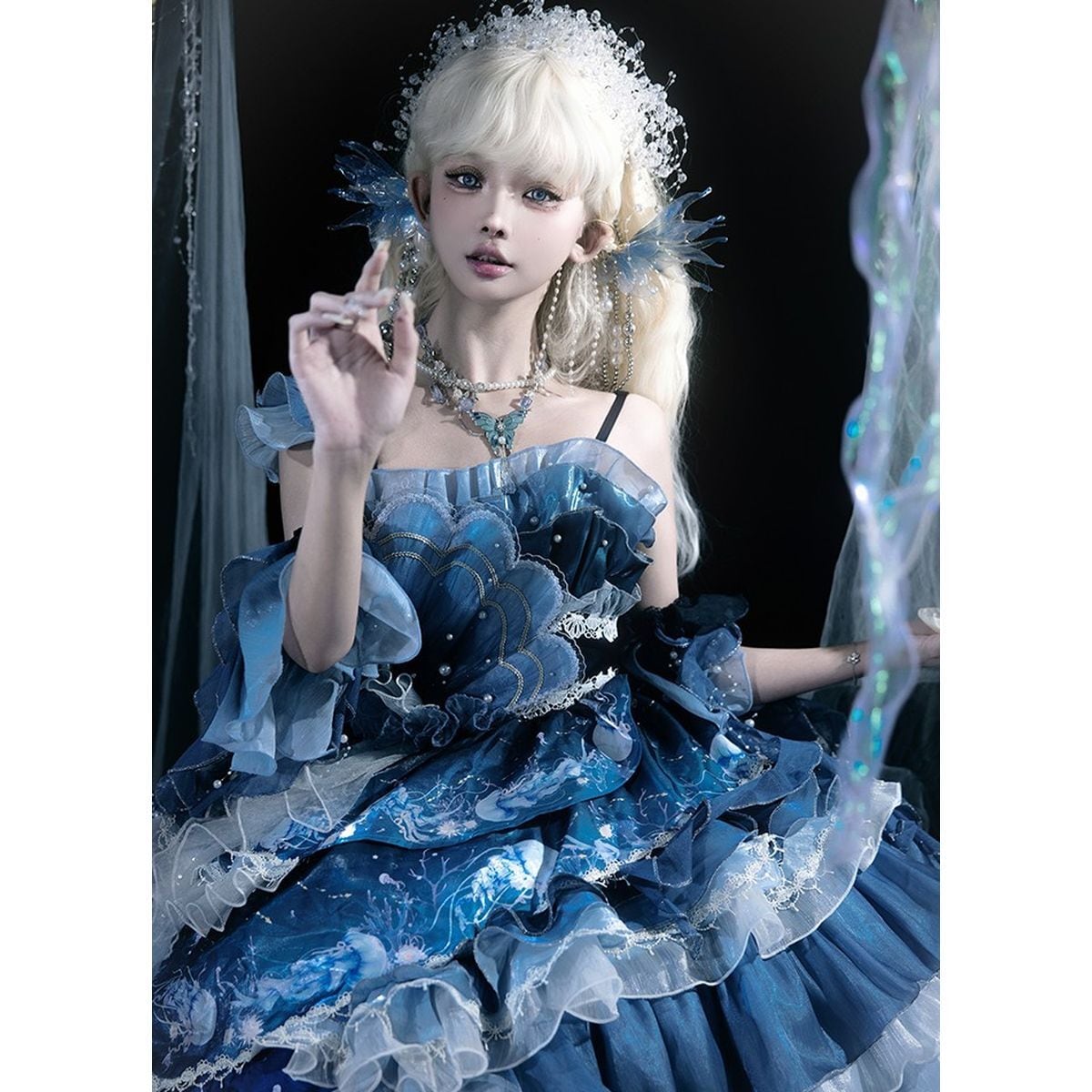 Blue Ruffle Gradient Dress Set