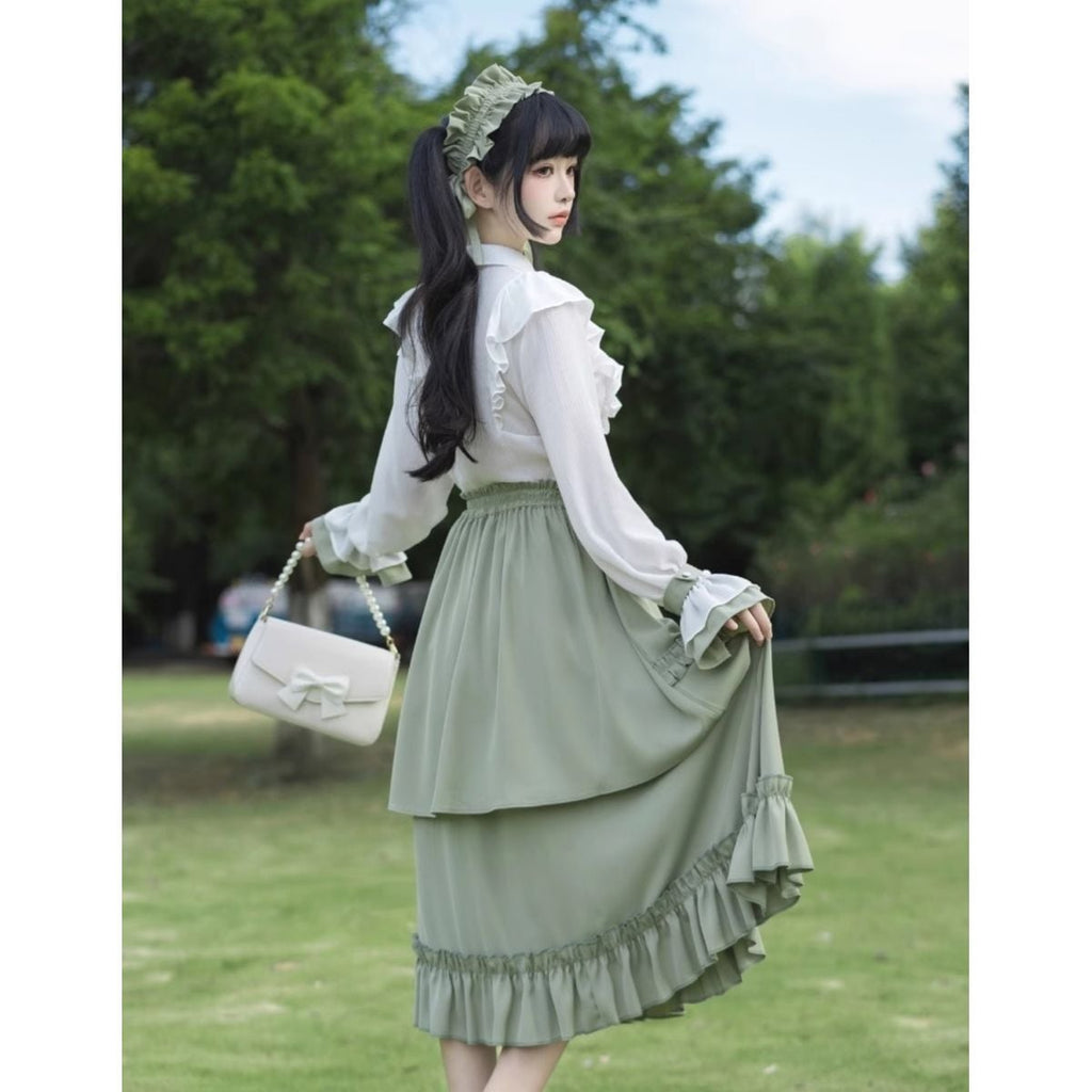 Sophisticated Green Long Skirt Outfit