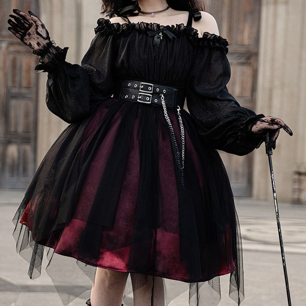Gothic Off-Shoulder Double Belt Dress