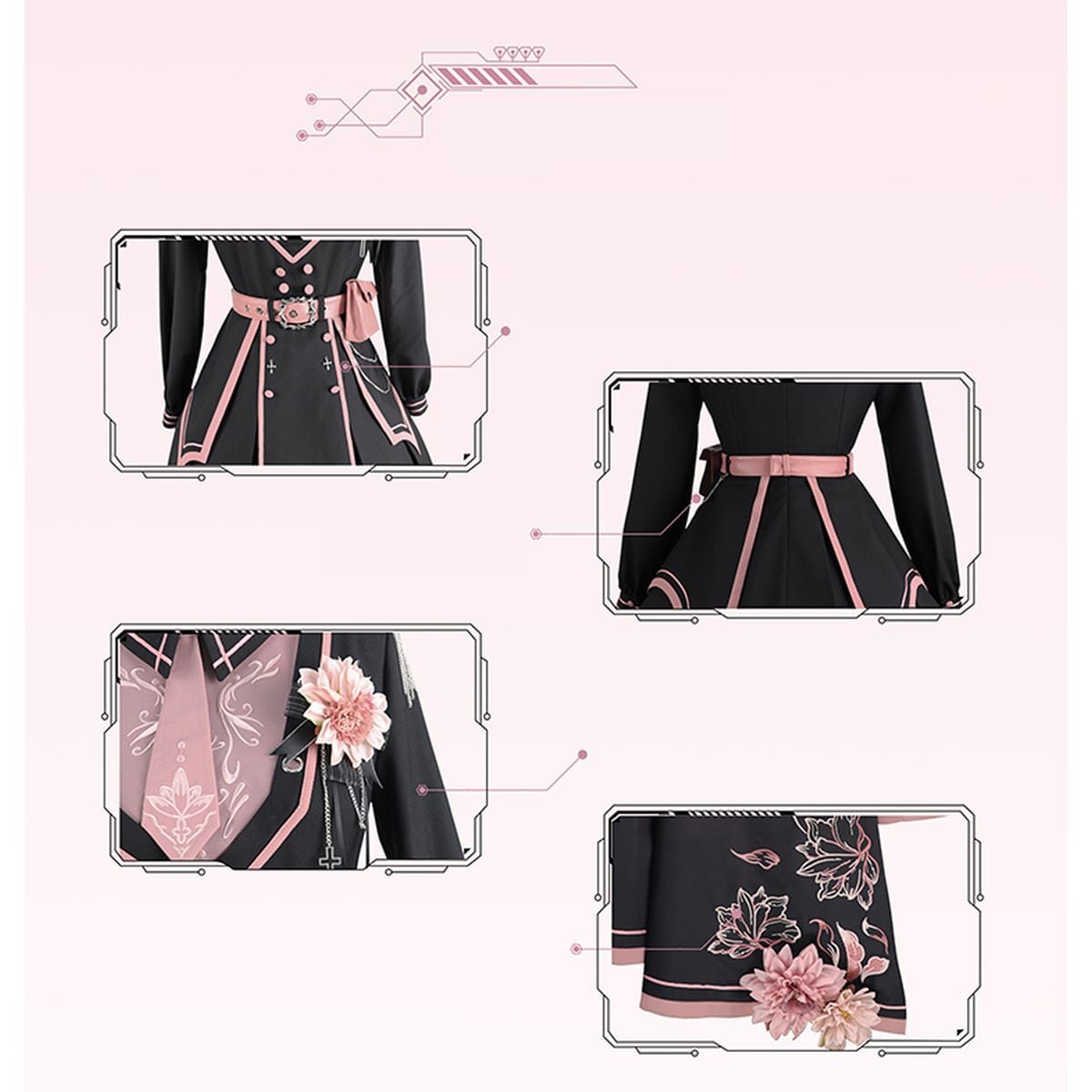 Pink and Black Military Lolita Dress Set