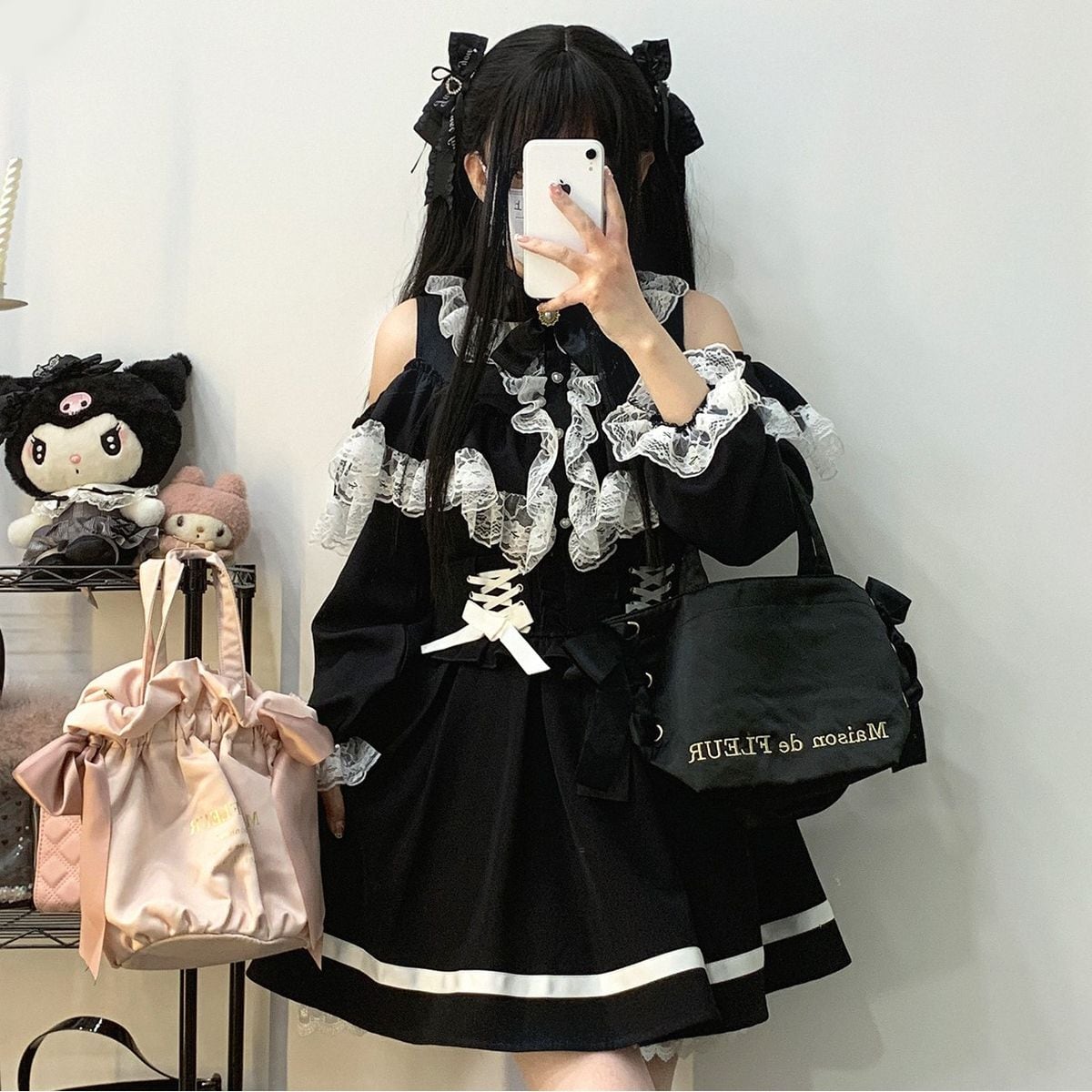 Jirai-kei Long Sleeve Open Shoulder Blouse