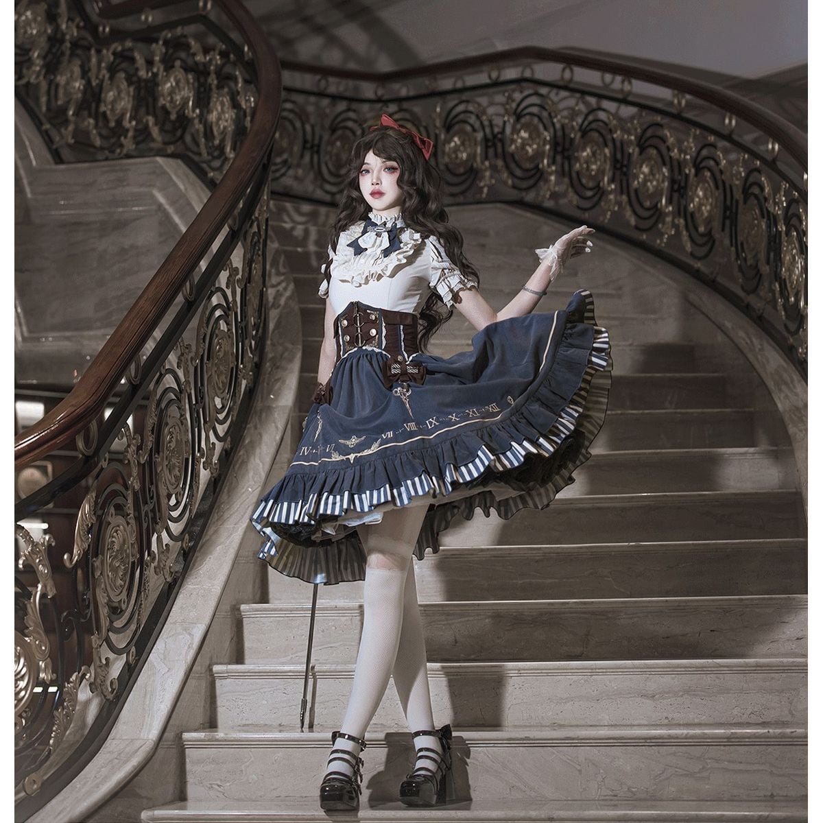 Steampunk Frilled Lace-Up Short Dress