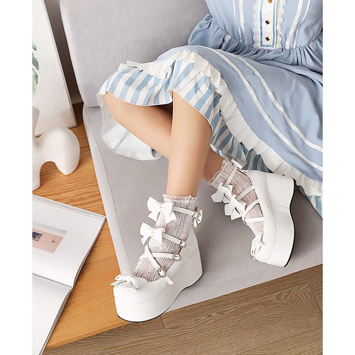 Platform Ribbon Heart Strap Shoes