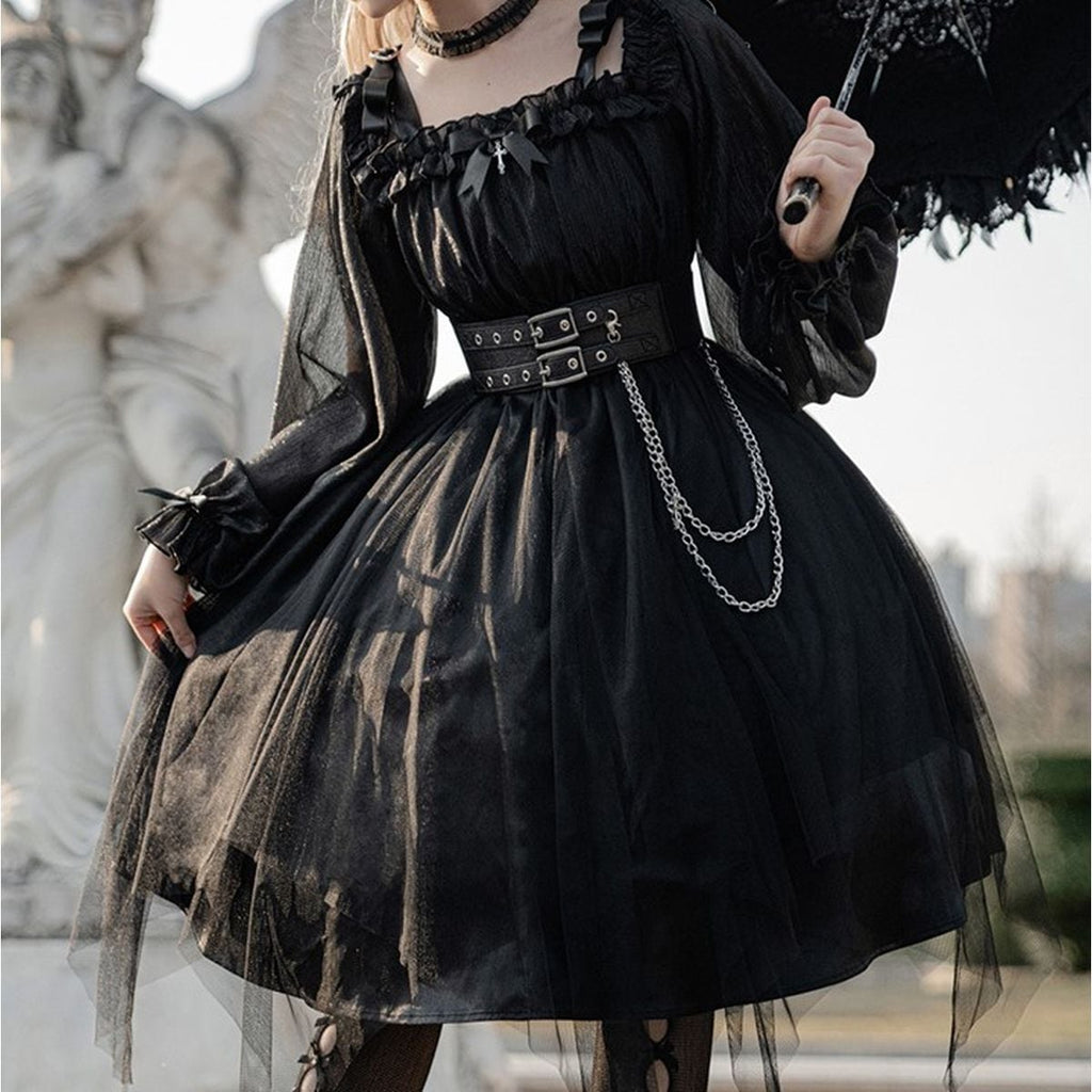 Gothic Off-Shoulder Double Belt Dress